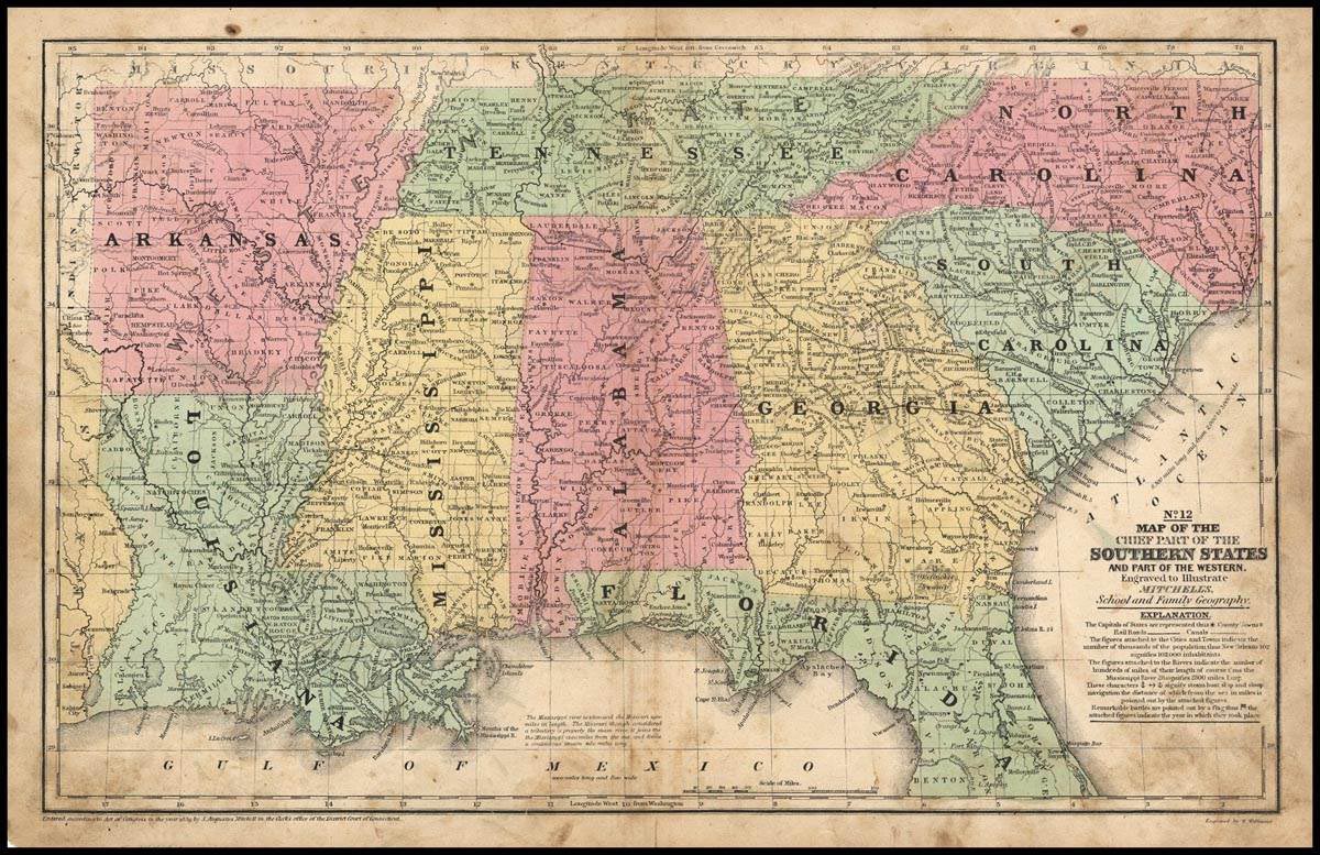 Map of the Chief Parts of the Southern States and part of the Western, 1858