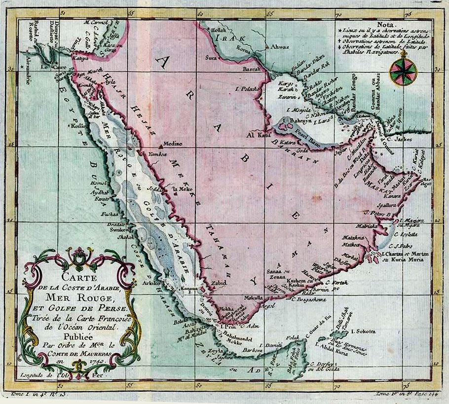 Carte de la Coste D&#39;Arabie, Mer Rouge, et Golfe de Persia. (Map of the Coast of Arabia, Red Sea, and the Persian Gulf)