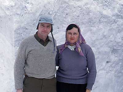 Dugald and Leona in the snow. (1950s).