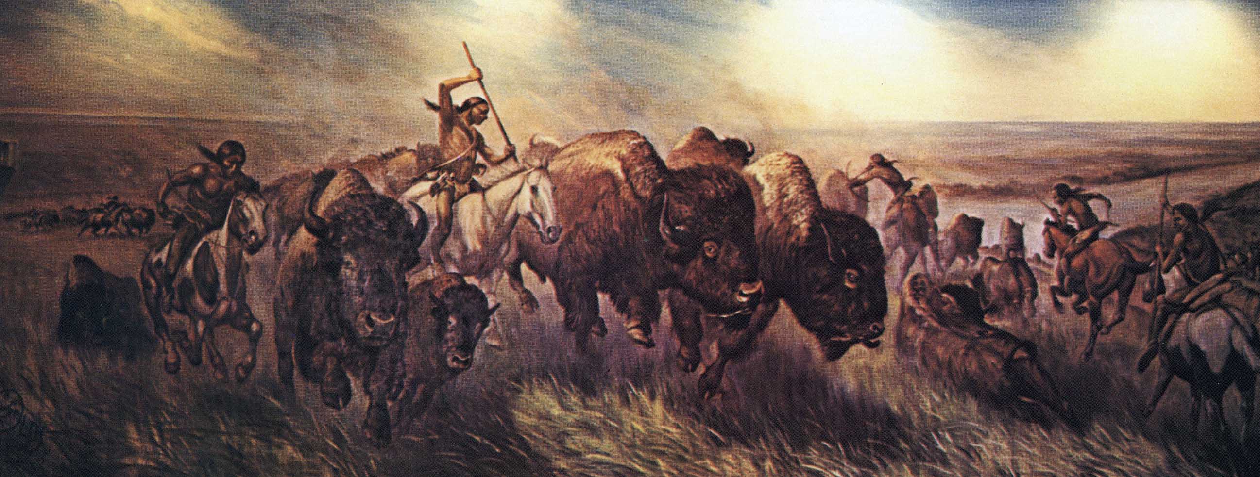 "In the Beginning" by Fred Olds. From postcard from the Oklahoma Territorial Museum.