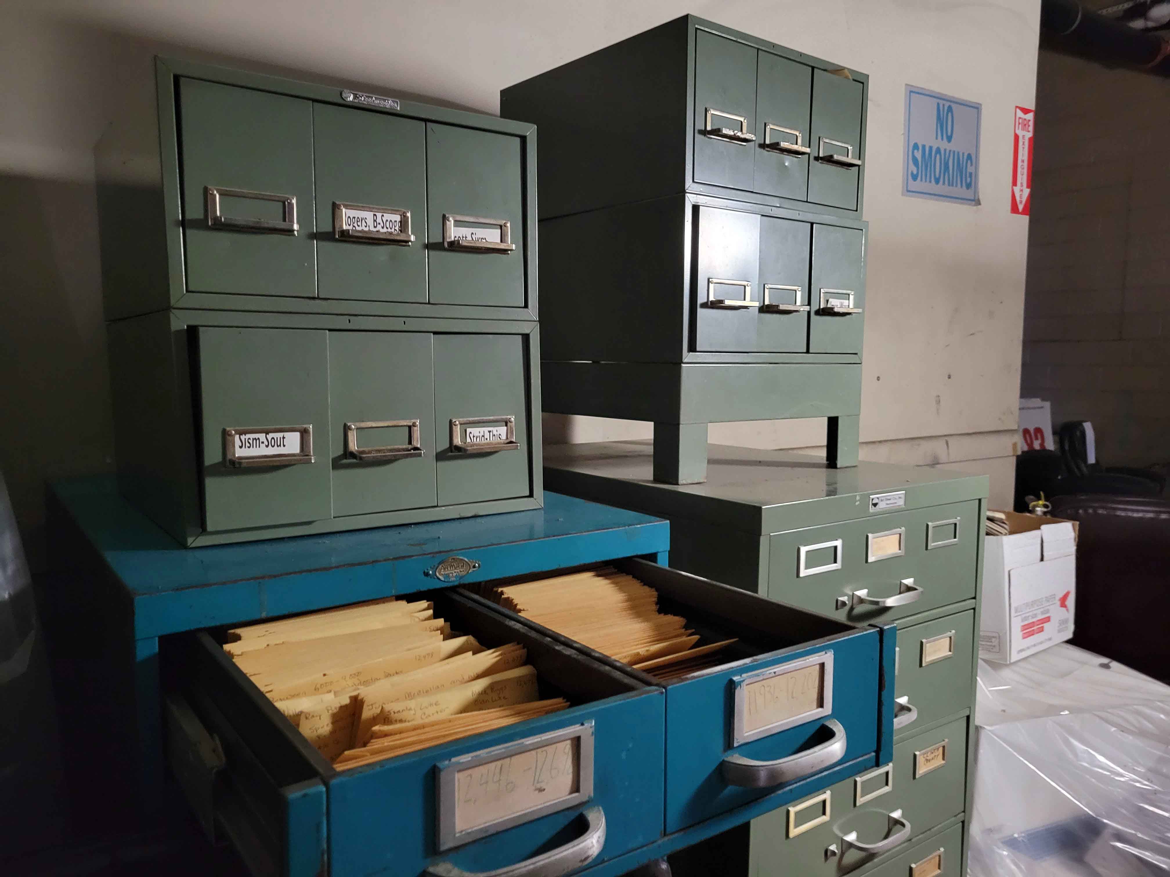 Filing cabinets containing the original photo morgue negatives