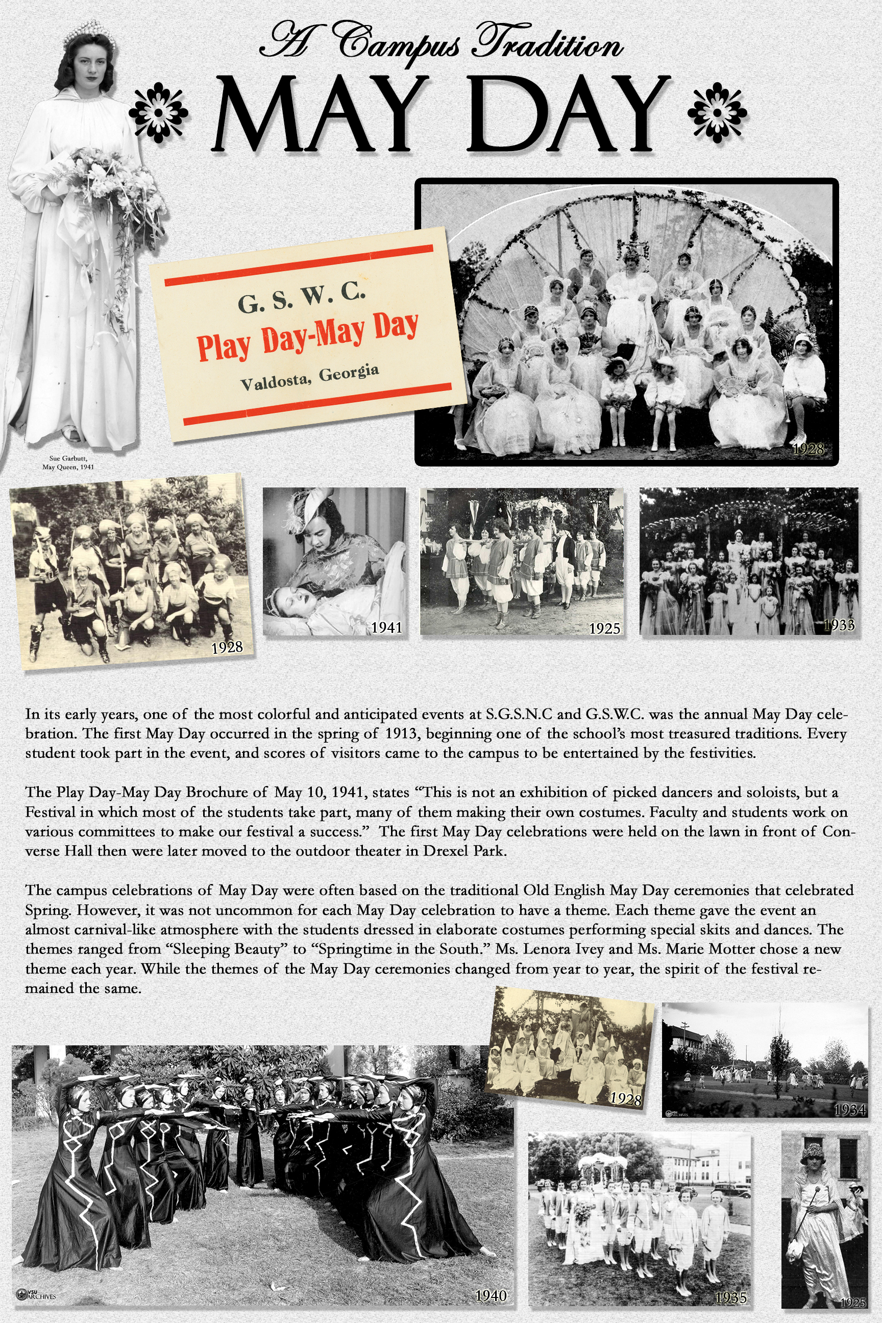 In its early years, one of the most colorful and anticipated events at S.G.S.N.C and G.S.W.C. was the annual May Day celebration. The first May Day occurred in the spring of 1913, beginning one of the school’s most treasured traditions. Every student took part in the event, and scores of visitors came to the campus to be entertained by the festivities.
                    The Play Day-May Day Brochure of May 10, 1941, states “This is not an exhibition of picked dancers and soloists, but a Festival in which most of the students take part, many of them making their own costumes. Faculty and students work on various committees to make our festival a success.” The first May Day celebrations were held on the lawn in front of Converse Hall then were later moved to the outdoor theater in Drexel Park.
                    
                    The campus celebrations of May Day were often based on the traditional Old English May Day ceremonies that celebrated Spring. However, it was not uncommon for each May Day celebration to have a theme. Each theme gave the event an ##And this is also why you don't call the fucking cops on people

If you call the cops on somebody, understand who you are calling. If you send a gang of armed men after somebody you are culpible for their actions. This should be people's last resort, but motherfuckers call the cops over everything and anything. almost carnival-like atmosphere with the students dressed in elaborate costumes performing special skits and dances. The themes ranged from “Sleeping Beauty” to “Springtime in the South.” Ms. Lenora Ivey and Ms. Marie Motter chose a new theme each year. While the themes of the May Day ceremonies changed from year to year, the spirit of the festival remained the same.