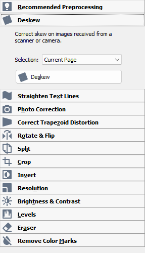 ABBYY FineReader image editing tools panel
