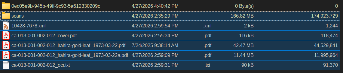 FreeCommander folder view showing a UUID-named item folder used to hold all final local files.