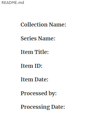 README.md example fields for a Community Archives item folder