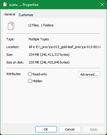 Windows Explorer file properties window used to confirm the size of the item files.