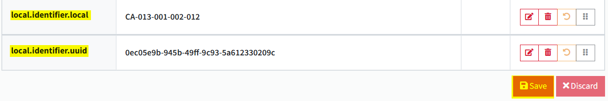 VText metadata fields showing the local identifier and UUID fields filled in on the item record.