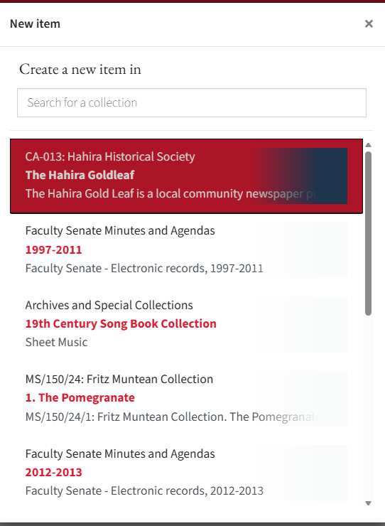 VText new item form opened after selecting Create New Item.