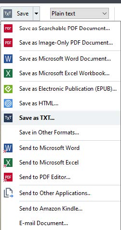 ABBYY FineReader save as text option