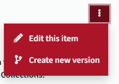 Vtext item page with the Edit this item option selected from the item actions menu.