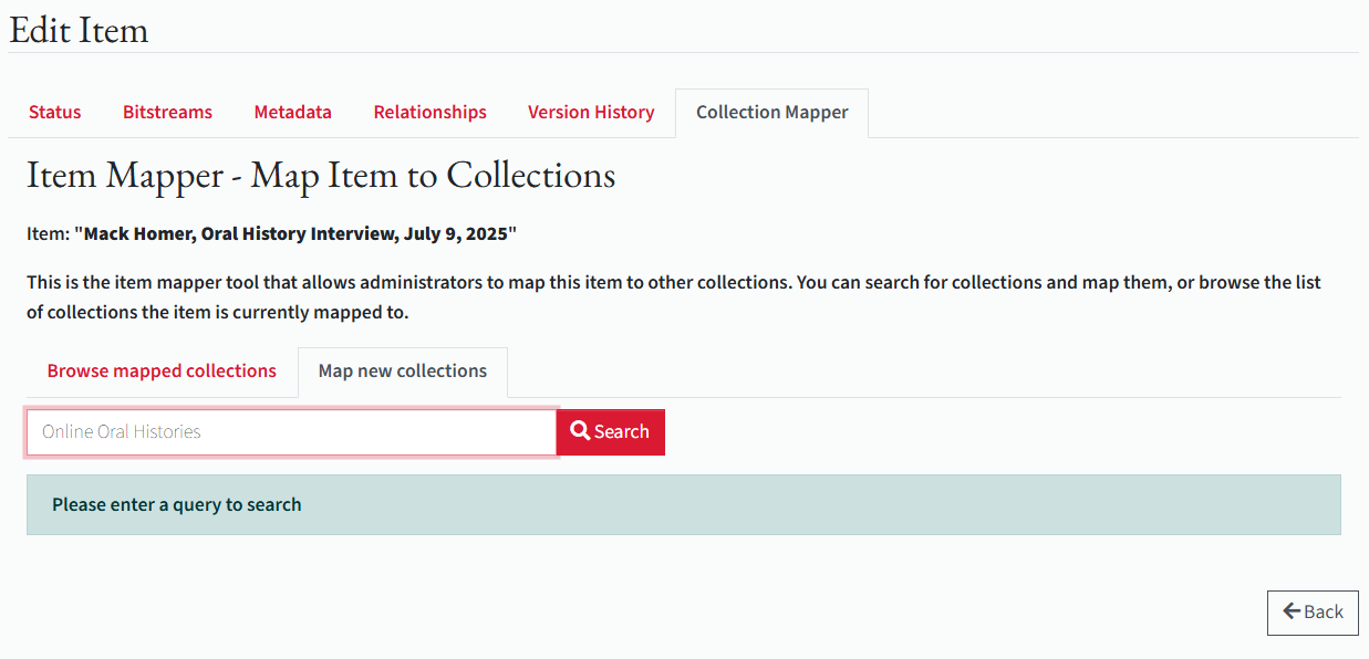 Vtext item mapper used to map the item into the Online Oral Histories collection.